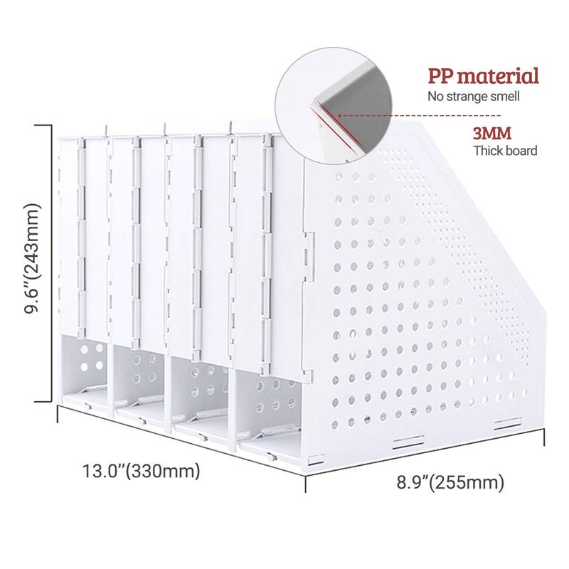 SAYEEC Desktop Collapsible File Magazine Folder Holder 4 Compartment Plastic Hollow Documents Foldable Organizer Files Cabinet Shelf Frames Dividers Rack Display and Storage - Image 2